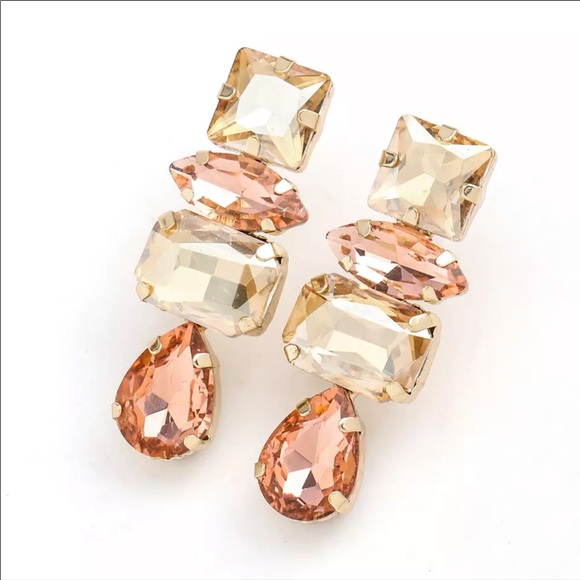 Zara Jewelry - Geometric Champagne Rhinestone Drop Earrings